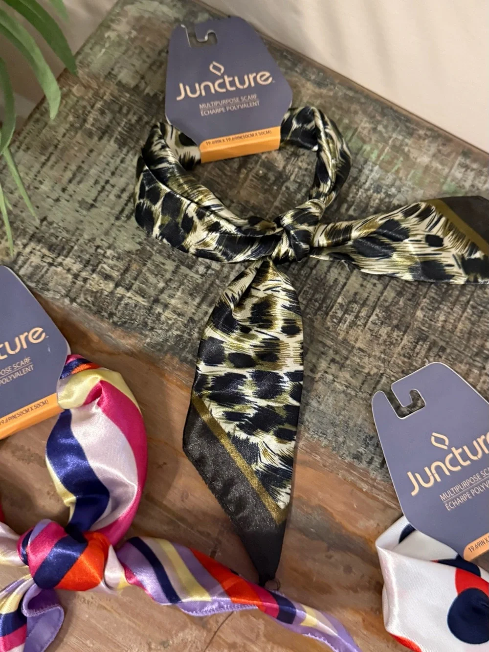 Set of 4 New trendy assorted Square Silky Neck Scarves. New with tag
